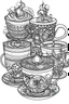 Placeholder: Outline art for coloring page, FULL PAGE 2 TEACUPS GROOVY DESIGN, coloring page, white background, Sketch style, only use outline, clean line art, white background, no shadows, no shading, no color, clear