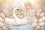 Placeholder: beautiful swan and cute chibi princess in a flowergarden with beautiful flowers, pond, in sunshine, H.R. Giger, anime, steampunk, surreal, watercolor and black in outlines, golden glitter, ethereal, cinematic postprocessing, bokeh, dof