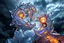 Placeholder: Dynamic complex hypnotic fractal 3D structures twisting and morphing between organic and geometric forms, smooth translucent iridescent glass with inner glow and bubbles, varied transparent materials, stormy skies, intense dramatic