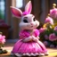 Placeholder: Create a cute bunny princess character that is adorably dressed in a gown filled with pink and white roses, realism style, Looking back over the shoulder, zbrush, 3d rendering, 32k uhd, 8k, HD, perfect angle