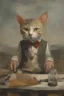 Placeholder: UN conference,a cat and human flesh-like surgical instruments and universe-like a pigeon and neuralink, surrealism,minimalism,Painting By Adrian Ghenie, Rene Magritte, Salvador Dali, Lucian Freud