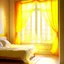 Placeholder: A dreamy, romantic bedroom at dawn, glowing soft yellow light through sheer curtains, peaceful and quiet atmosphere, delicate textures, floating particles of dust in the air, open window with a gentle breeze, subtle eastern-inspired decor elements, cozy and poetic, cinematic composition, ambient fantasy art, no people