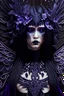 Placeholder: Beautiful voidcore Seraphim black angel portrait textured feathers ribbed with voidcore style mineral stone ribbed headdress, black pearls i, white crystals n the long black hair, textured butterfly pattern embossed art nouveau black and violet costume extremelmly detailed intricate 8 k organic bio spinal ribbed detail of floral embossed voidcore decadent angelic background resolution epic cinematic maximálist concept art