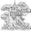 Placeholder: outline art for square twisted castle old oak tree coloring page for kids, classic manga style, anime style, realistic modern cartoon style, white background, sketch style, only use outline, clean line art, no shadows, clear and well outlined