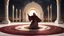 Placeholder: Hyper Realistic Sufi Whirling on stone floor with maroon & Golden Islamic Sufi Rustic Grungy Background outside white marble Islamic monument at dark night, heavy-fig with stars on sky showing dramatic & cinematic ambiance.