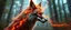 Placeholder: background as motion blurred forest, blink wolf close up portrait of a plasma racoon fox horse king lama shape shifter flickers like hypnotic fire in geometric shapes like a dna swirl of time and a fearsome planeswalker covered in powerful runes