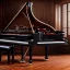 Placeholder: Grand piano on wooden floor, black background