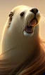 Placeholder: sea lion, cute, beautiful, long hair, wavy hair, black eyes, head and shoulders portrait, cinematic, 8k, resolution concept art portrait by Greg Rutkowski, Artgerm, WLOP, Alphonse Mucha dynamic lighting hyperdetailed intricately detailed