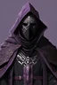 Placeholder: warlock, black mask with ash purple patterns, black robe with ash purple patterns, dark, ominous, long mask