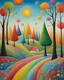 Placeholder: a whimsical multicolor forrest line, on the horizon, by Iwona Lifsches