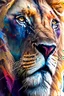 Placeholder: "lion", clean design, epic Instagram, art station, splash of colorful paint, contour, ((solid white background)), closeup, looking into camera, hyperdetailed intricately detailed, unreal engine, fantastical, cinema lighting, intricate detail, splash screen, complementary colors, fantasy concept art, 8k resolution, DeviantArt masterpiece, watercolor, paint dripping