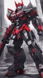 Placeholder: A close picture to Mix between transformers and batman in solo leveling shadow art style with red details detailsis in fantasy world