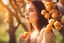 Placeholder: Beautiful woman, apricot, plum, beautiful composition in sunshine, ethereal, cinematic postprocessing, bokeh, dof