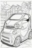 Placeholder: coloring page for kids, electric car, thick outline, low details, no shading, no color