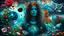 Placeholder: Digital collage of various images and elements such as flowers, shadows, planets, fog, woman, abstract symbols, haze, plants, tarot cards, birds, angels, eyes, strange things. The collage consists of beautiful shapes and layers. Deep, colors, surreal mood. The images and elements are related to the themes of surrealism, beauty, fantasy