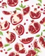 Placeholder: The pomegranade cores are scattered on a white background