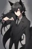 Placeholder: A male anime man with messy black hair, large black cat ears and tail