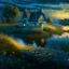 Placeholder: cottage , in the fields, Lake, airbrush, flowers by Van Gogh Modifiers: extremely detailed fantasy 8k oil on canvas very attractive dynamic lighting Unreal Engine cinematic postprocessing Van Gogh Thomas Kinkade glowing Craig Rutkowski