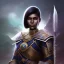 Placeholder: Fantasy setting, woman, dark-skinned, indian, ranger, 23 years old, shaved side haircut