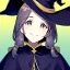 Placeholder: retro style, witch, witch hat, witch robe, expression smiling, portrait