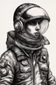 Placeholder: hand drawn leather jacker punk with astronaut helmet on visor down