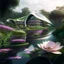 Placeholder: Zaha Hadid style country house hyperrealistic flower garden river climate tropical people 8k