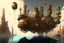 Placeholder: make a beatiful steampunk background of a floating city