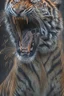 Placeholder: a full grown hyper-realisitc tiger screaming melting like wax, hyper-realistic natural form, full body, highly detailed melting details, emotional expression, detailed emotions, hyper detailed melting of the animal to the ground, engraved fur details, anatomically correct animal, dark colour tone, epic colour treatment, cinematic colour treatment, meticulously intricate perfectly symmetrical extremely detailed, pixiv daily ranking, pixiv, extreme depth of field, artstation, sculpture style, spec