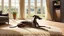 Placeholder: The sleek greyhound lay gracefully on the plush living room carpet, exuding a sense of calm and elegance. As the woman gazed around her modern house, she marveled at the clean and simple lines that defined the space. This exquisite oil painting captures the beauty of the moment, with the sunlight streaming in through the large windows, illuminating the dog's sleek coat and highlighting the sophisticated design of the room. Every detail is rendered with precision and skill, resulting in a stunnin