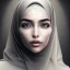 Placeholder: close up portrait of woman in hijab made of blowing dust, morphing into duststorm, dissolving into blowing dust, artwork manipulation, ray tracing, sharp focus, fine detail, highly intricate, wearing bridal veil, modern surrealism painting, defined cracks and breaks, high-quality, volumetric lighting, 8k, ultrahd, George Grie, Marco Escobedo, Igor Morski,Brian Froud, Howard Lyon, Selina French,