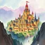 Placeholder: dnd, fantasy, watercolour, large strokes, stylistic, landscape, illustration, capital city, opulent, magnificent, medieval