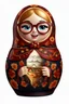 Placeholder: draw a Russian matryoshka doll in the style of Khokhloma, the matryoshka is smiling, the matryoshka has a smartphone in her hands, a frontal angle, a picture on a white background, the matryoshka is drawn entirely, a highly detailed 3d picture