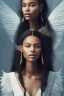 Placeholder: A handsome man with wings and dark hair and a black woman with long hair, fantasy setting, ethereal, soft lighting