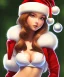 Placeholder: christmaspunk, volumetric christmas-themed environment and background, close-up upper body portrait of young girl, sexy, red bikini, white fur jacket, christmas hat, long flowing light coloured hair, realistic shaded perfect face, anime, angel-like, glowing aura, detailed eyes, looking excited, slightly smiling, intricate young girl, stunning, round face, highly detailed oil painting, realistic shaded volumetric lighting, backlight, 8k, uhd, dramatic makeup, rudolph, concept and art by sam curry