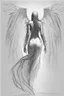 Placeholder: full body woman angel from back wings coming from her back, wearing long tunic ultra realistic sketch