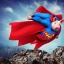 Placeholder: pig with superman cape on top of a mountain, realistic