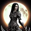 Placeholder: black hair lady warrior top with blade under the Moon