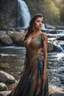 Placeholder: full shot body photo of the most beautiful artwork in the world featuring model, happy mood, High Detail, dramatic, photo realistic, ultra sharp, ultra hd, hyper realistic, ultra realistic, ((((dress)))), trending on artstation, sharp focus, studio photo, intricate details, highly detailed, standing in nice pose in country side with river ,water fall ,rocky vally