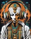 Placeholder: Illustrative sketch of Pharaoh Akhenaten in music with headphones, contrasting colors, full body, ultra quality, hyper detailed, graffiti, concept art, maximalism, 8k