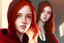 Placeholder: A beautiful young woman with brown eyes and shoulder length red hair wearing a black hoodie.