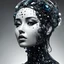 Placeholder: a close up of a person's face with dots on it, digital art, by Jason Benjamin, digital art, portrait of a mechanical girl, (coherent 1.5) (vector art 1.6), retro computer graphics, fractal human silhouette, robotic bust, side profile artwork, a cyborg meditating, modern - art - vector