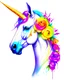 Placeholder: UNICORN MARE PORTRAIT CLORFULL ROSES WHITE BACKGROUND