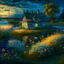 Placeholder: cottage , in the fields, Lake, airbrush, flowers by Van Gogh Modifiers: extremely detailed fantasy 8k oil on canvas very attractive dynamic lighting Unreal Engine cinematic postprocessing Van Gogh Thomas Kinkade glowing Craig Rutkowski