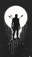 Placeholder: When The Darkness Comes in ink dripping art style , arrows in the back of your he figure