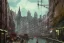 Placeholder: Corner Elevated Train run raid Train Canal River and corner shop greengrocer in colorful Italian street+Gothic city+BioShock+Dishonored+Bloodborne +trieste+Edinburgh+Chicago+victorian London+decòpunk Skyscraper+ +steampunk+biopunk+alphonse mucha, greg rutkowski,matte painting, cryengine, hyper detailed, felix kelly, fantasy art, seb mckinnon