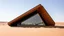 Placeholder: a modern minimalist house with triangle concept sits on the empty desert, with wooden decoration