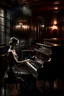 Placeholder: A woman playing a piano in a smoky bar from the 1930s. A nostalgic, moody atmosphere. The pianist is elegantly dressed. The lighting is dim and sultry, casting soft shadows across the room, highlighting the swirls of smoke and the reflective surface of the piano. The bar is adorned with Art Deco elements. The image is rich in texture and depth. The scene is captured as if through a Leica M3 camera for its timeless quality, with attention to the grain and tone of a high-speed film.