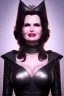 Placeholder: Geena Davis as evil queen in black leather, leather, busty, cleavage, angry, rage, stern look. character design by cory loftis, fenghua zhong, ryohei hase, ismail inceoglu and ruan jia. unreal engine 5, artistic lighting, highly detailed, photorealistic, fantasy