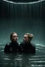 Placeholder: Margot Robbie and Georgia Henshaw in full black leather, trapped in a flooding chamber as water comes up to their necks.