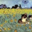 Placeholder: Portrait of kittens in a field of flowers at night by Van Gogh